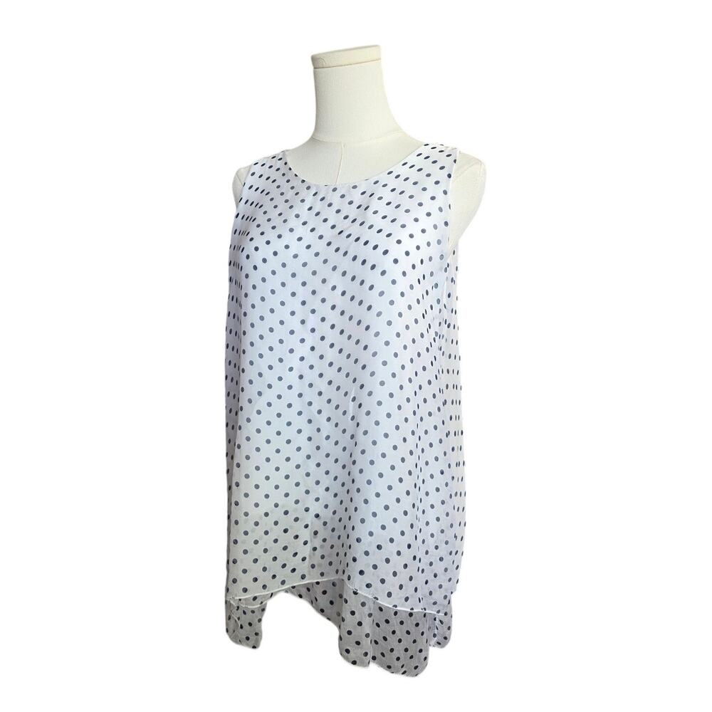 M Made in Italy 100% Silk White Polka Dot Sleeveless Back-Keyhole Layered Top